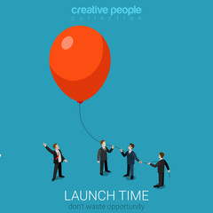 Flat 3d isometric vector business launch start up fly balloon