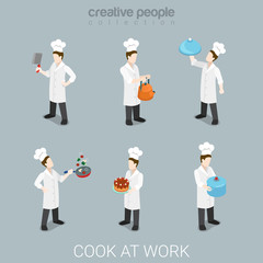 Cook work chief cooking uniform tools flat 3d isometric vector