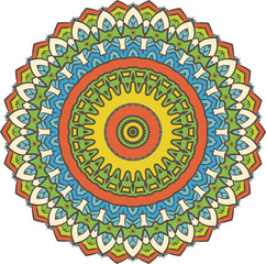 Ethnic Fractal Mandala Vector Meditation looks like Snowflake or Maya Aztec Pattern or Flower too Isolated on White Colorful