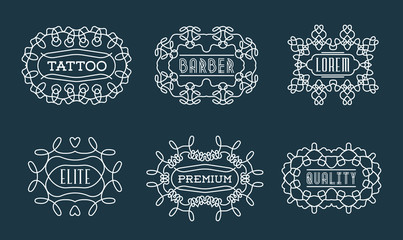 Set of Luxury Insignias Logotypes Template Retro Design Line Art Vintage Style Victorian Swash Elements Vector Collection