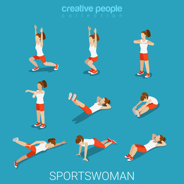 Sportswomen Athlete Sport Exercise Female Flat Isometric Vector