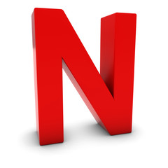 Red 3D Uppercase Letter N Isolated on white with shadows