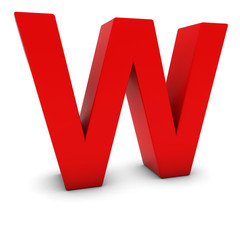 Red 3D Uppercase Letter W Isolated on white with shadows