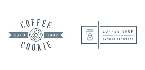 Set of Vector Coffee Logotype Templates and Coffee Accessories Illustration with Incorporated Icons with Fictitious Names