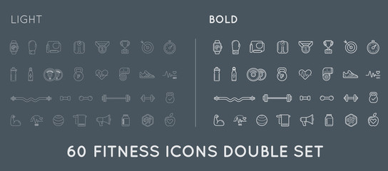 Set of Thin and Bold Vector Fitness Aerobics Gym Elements and Fitness Icons Illustration can be used as Logo or Icon in premium quality