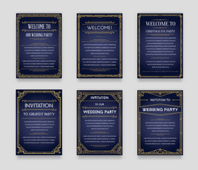 Set of Great Quality Style Invitation in Art Deco or Nouveau Epoch 1920's Gangster Era Collection Vector