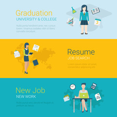 Flat vector website slider banner career graduation university