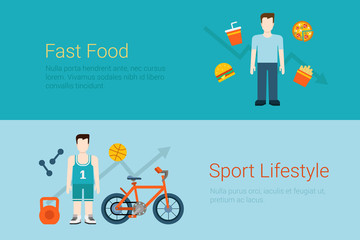 Flat style website banner fast food sport lifestyle concept