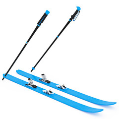Skiing blue, fixation and ski poles