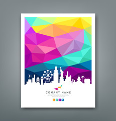 Cover report colorful geometric shapes with silhouette landmarks 