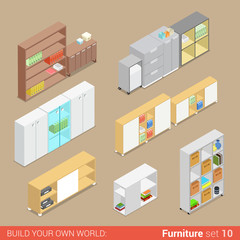 Obraz premium Office cupboard folder shelf flat vector isometric furniture