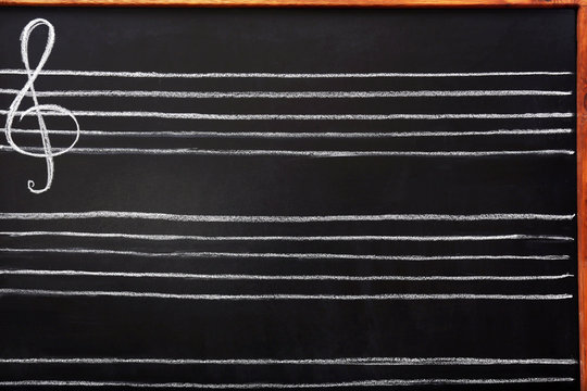 Lined blackboard for musical notes, close-up