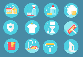 Home Cleaning Service, Agents and Tools Icons. Flat Design