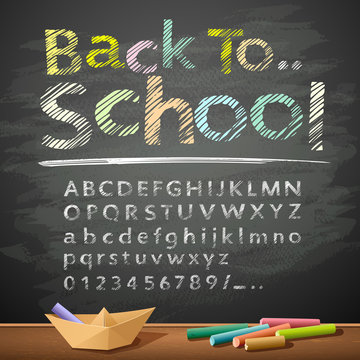 Hand drawn sketch alphabet with pastel color message back to school