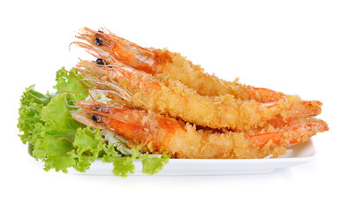 Japanese food - fried tempura shrimps isolated on white