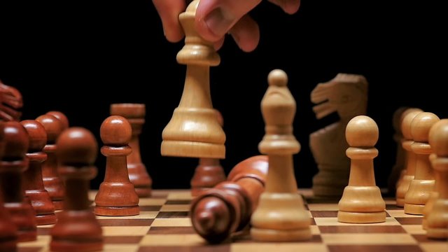 Queen Knocks Down and Defeats Queen, Spinning Chess Game, Slow Motion