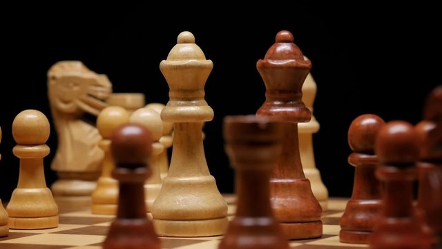 Queen Defeats Queen, Spinning Chess Game, Slow Motion