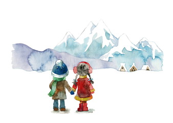 雪山と子供