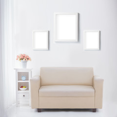 living room with blank poster or photo frame