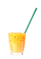 iced milk tea on white background