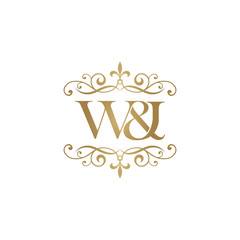 W&I Initial logo. Ornament ampersand monogram golden logo