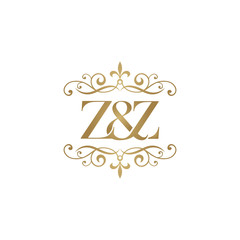 Z&Z Initial logo. Ornament ampersand monogram golden logo