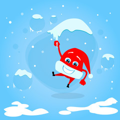 Red Santa Hat Hang on Icicle Christmas Cartoon Character