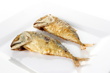Fried Mackerel on white background