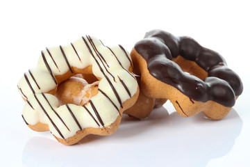various donuts on white background