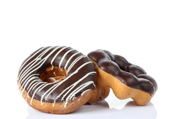 various donuts on white background