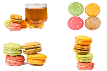 Sweet and colourful french macaroons or macaron on white background, Dessert
