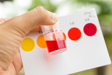 Hand holding nitrite value testing