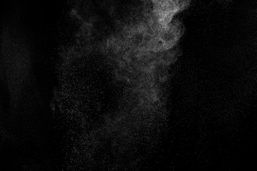 abstract white dust explosion  on a black background. abstract white powder. design elements. abstract texture. - obrazy, fototapety, plakaty