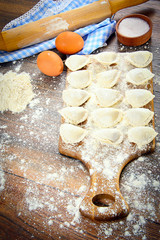 Raw Homemade dumplings, Russian Pelmeni