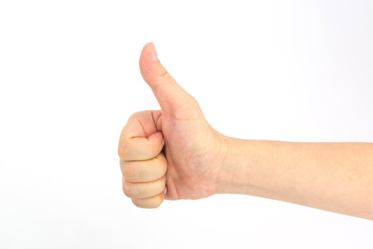 Woman hand tumb sign. Isolated on white background