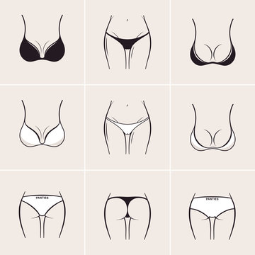 Sexy women bra and panties icons logos