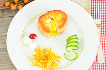 Diet and Healthy Eating: Breakfast with Eggs in Fondant Baguette