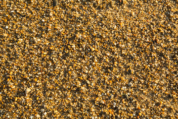 Sea beach sand with pebbles texture.