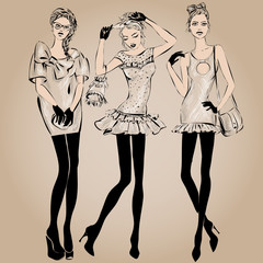 Fashion models in sketch style fall winter
