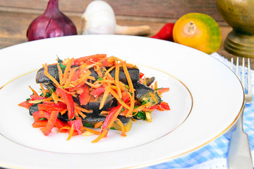 Diet and Healthy Food: Salad with Eggplant, Carrots.