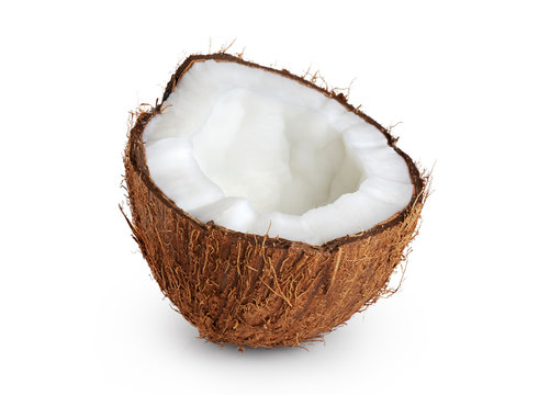 Half coconut isolated on white background.
