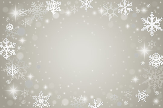 Abstract grey winter background with falling snowflakes