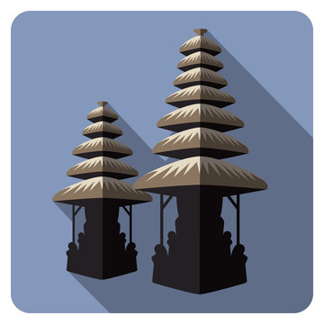 Traditional balinese architecture, temple. Flat icons. 