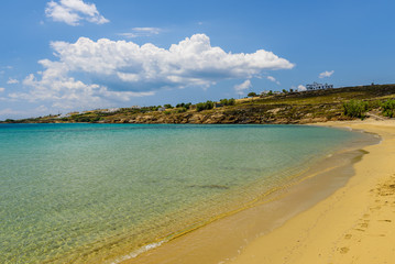 The beautiful sandy beach, Paros island, Cyclades, Greece.