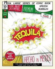 .Tequila. Colorful explosion with limes, salt, and splashes drinks. 3D realistic comic style speech bubble