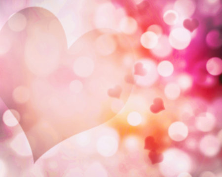 Valentine's blur pink hearts background.Abstract bokeh illustrat