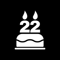 The birthday cake with candles in the form of number 22 icon. Birthday symbol. Flat