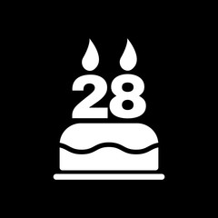 The birthday cake with candles in the form of number 28 icon. Birthday symbol. Flat