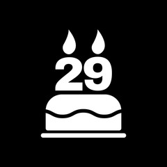 The birthday cake with candles in the form of number 29 icon. Birthday symbol. Flat