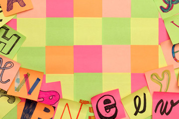Colorful post it papers background with hand drawn letters